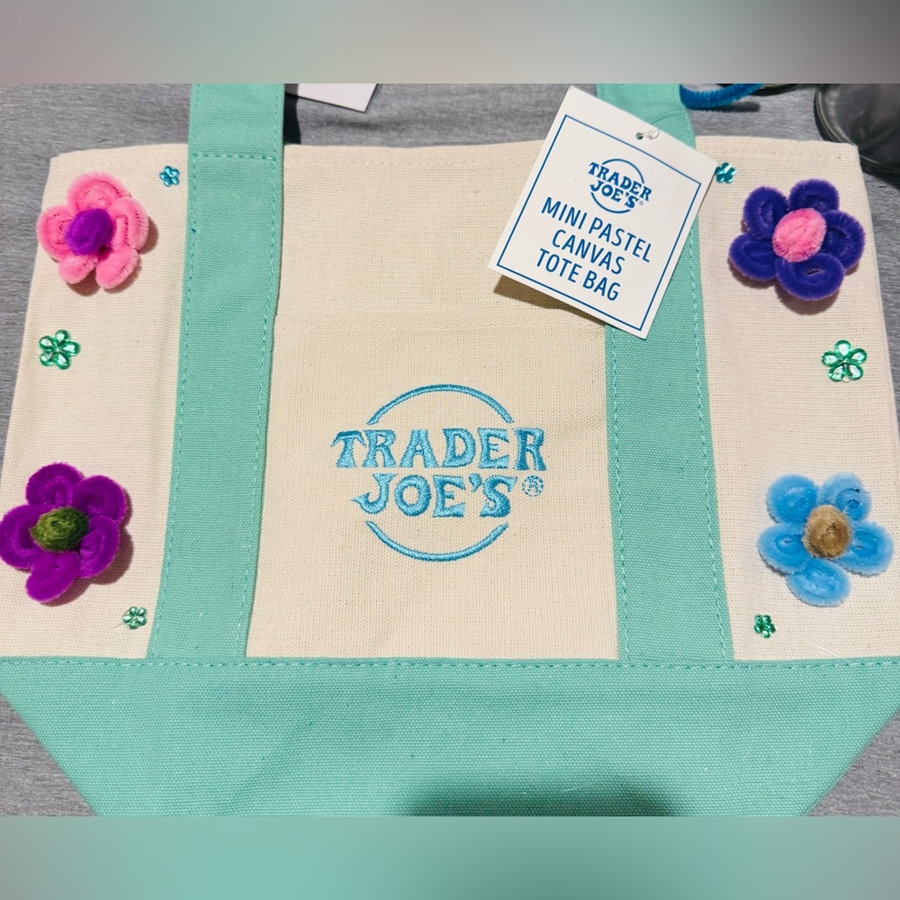 Trader Joe's Mini Pastel turquoise Canvas Tote Bag 💚💚💚💚💚💚💚💚💚💚💚